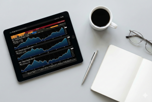 美股 ETF 市場分析工具：平板電腦顯示金融數據