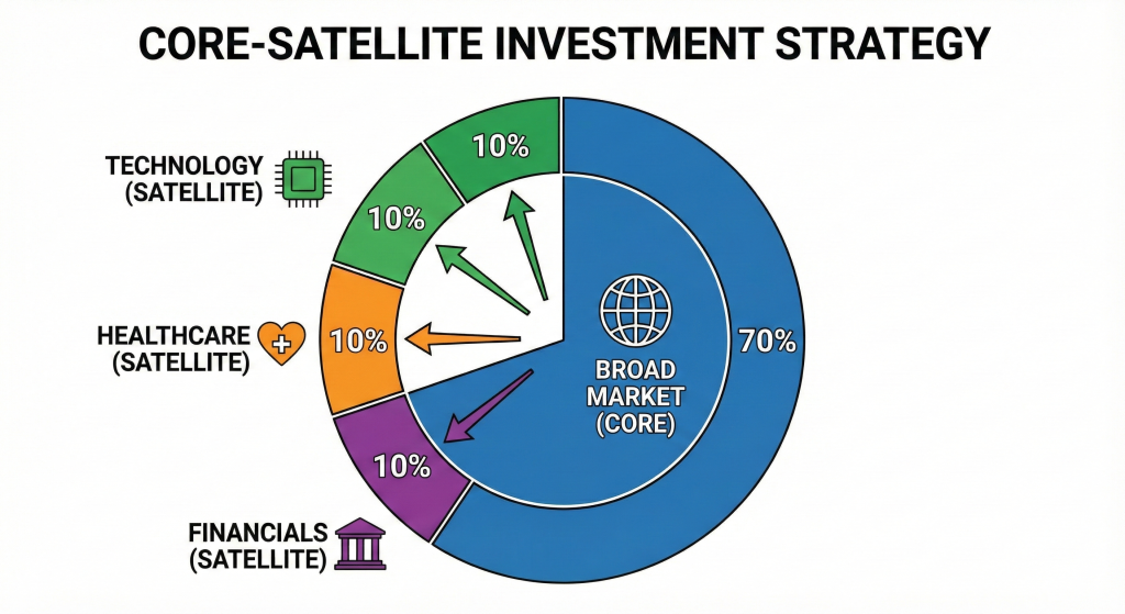 核心衛星資產配置策略概念圖